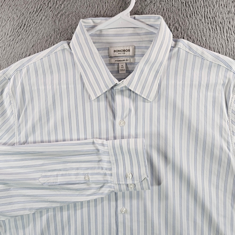 Bonobos New York Mens XL Standard Fit Blue White Striped Stretch Button Down